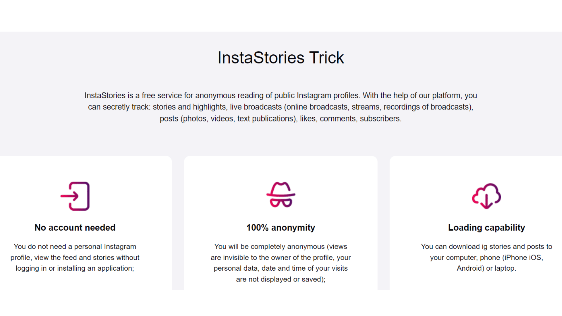 InstaStories Features