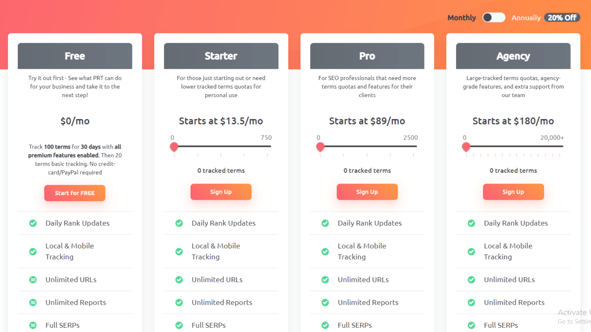 Pro Rank Tracker Pricing