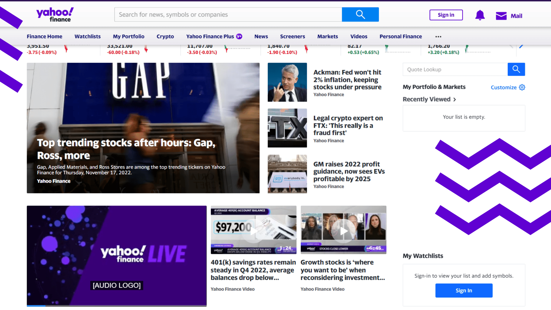Yahoo! Finance Features