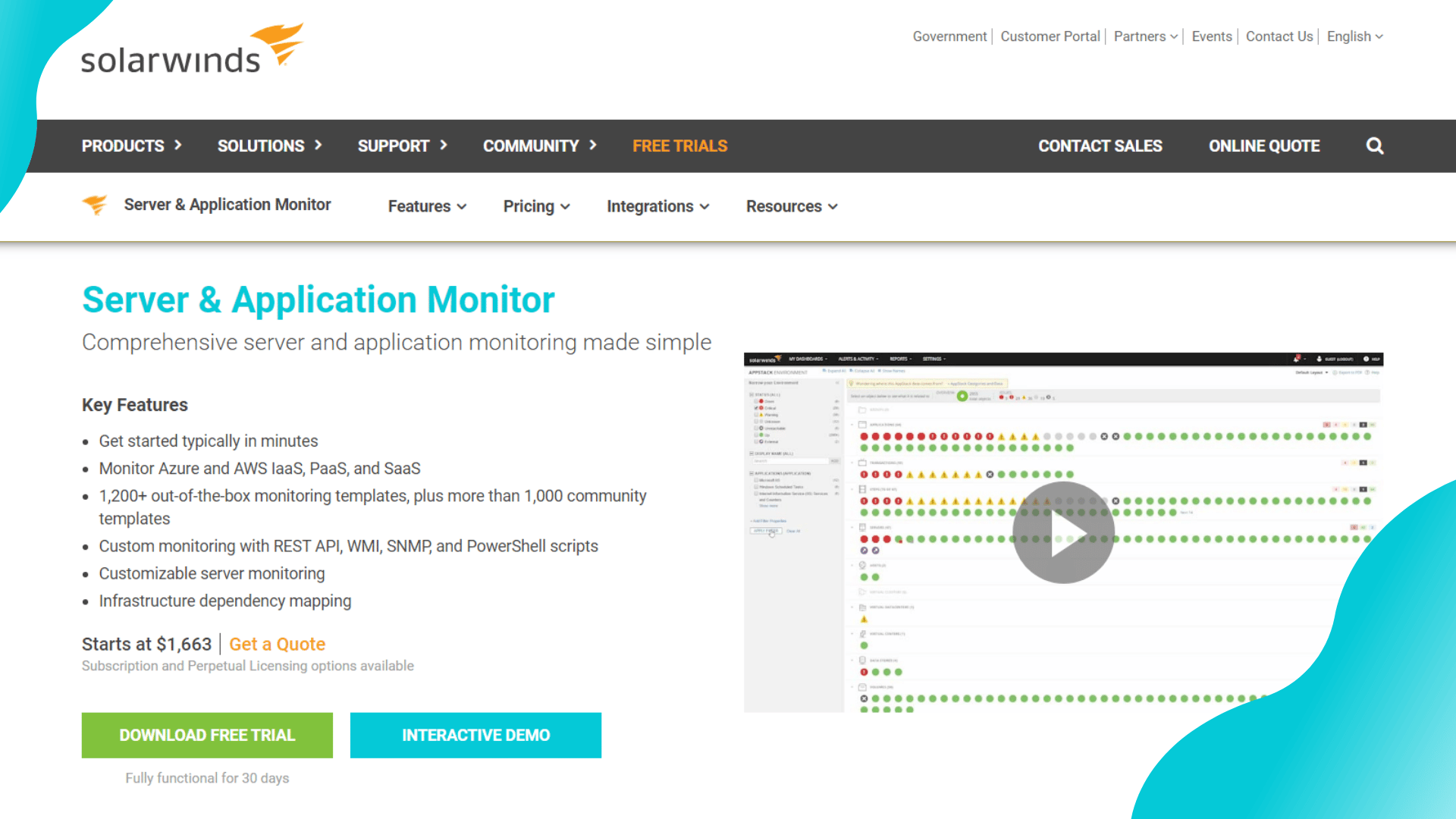 SolarWinds Server & Application Monitor Features